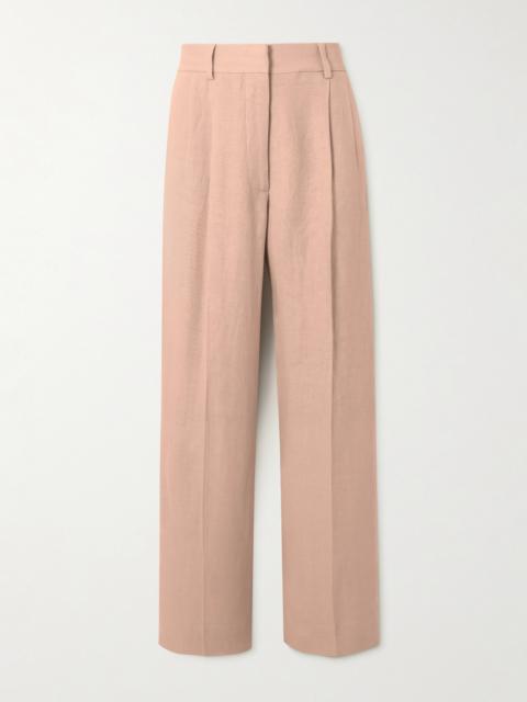Fox Pleated Linen-twill Straight-leg Pants