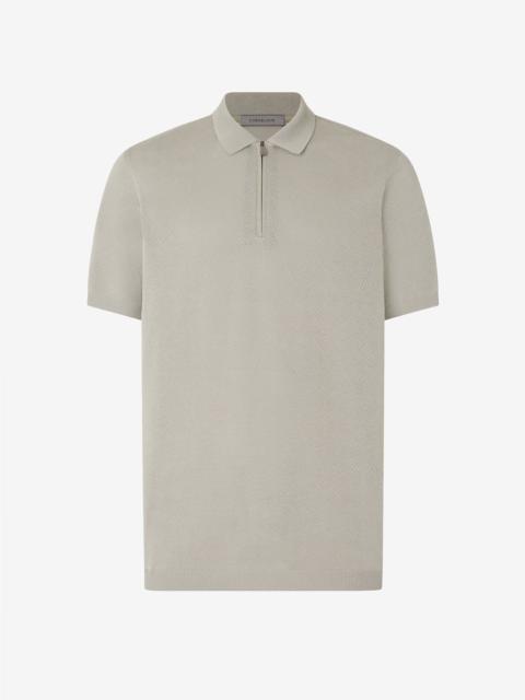 Taupe zipped pure cotton polo shirt