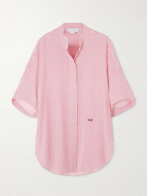 Oversized embroidered striped organic silk shirt Red