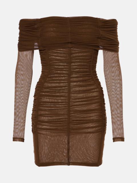 Ruched off-shoulder jersey minidress