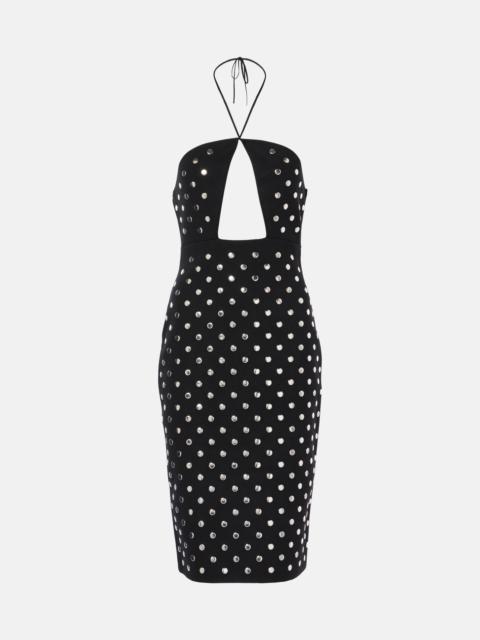 Studded cutout halterneck midi dress