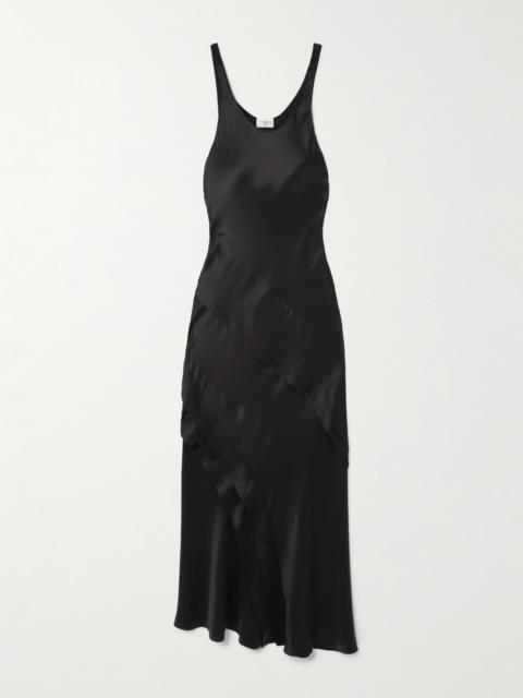 Asymmetric Tiered Silk-satin Maxi Dress