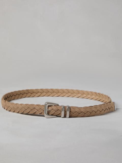 Reversed calfskin braided belt with tip