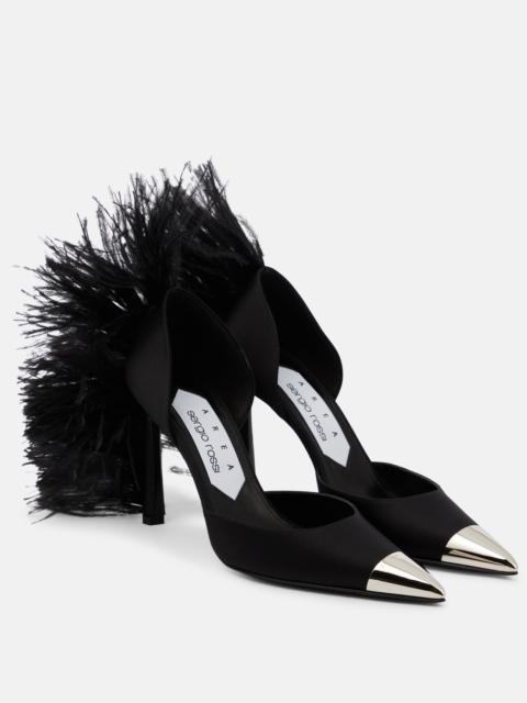 x Sergio Rossi Amazona feather-trimmed denim pumps