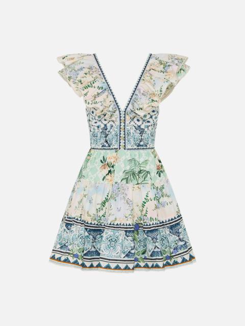 TIERED SHORT DRESS WITH NECK FRILL