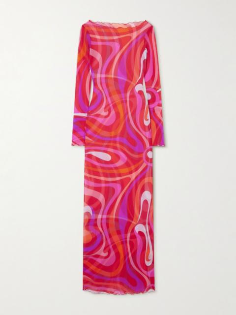 Marmo printed mesh maxi dress Fuchsia