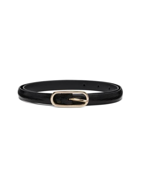 Black Super Skinny Lizard Leather Oval Buckle Belt
