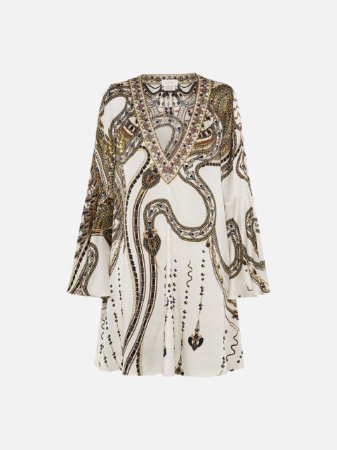 V-NECK FLARED SLEEVE MINI DRESS