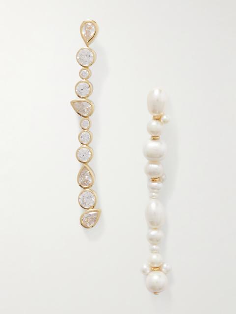 Recycled Gold Vermeil, Cubic Zirconia And Pearl Earrings