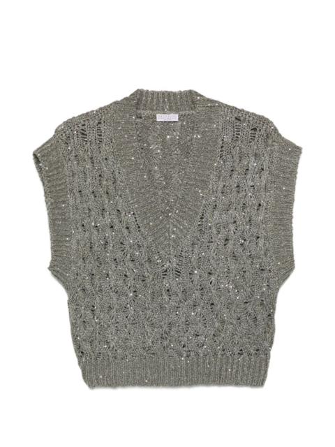 sequin V-neck knitted vest