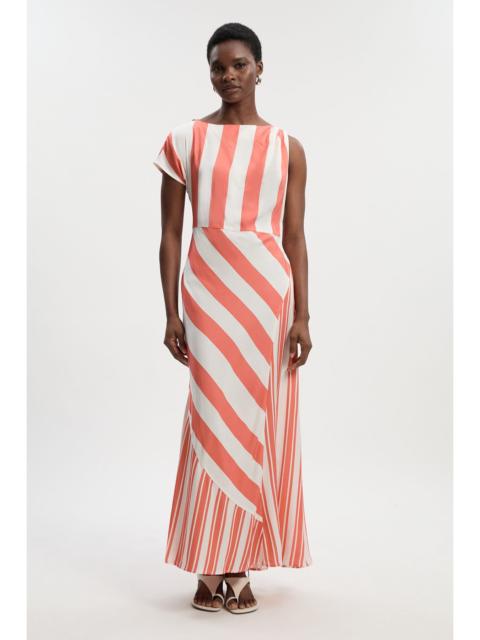 Viscose Linen Mixed Stripe Asymmetric Woven Midi Dress