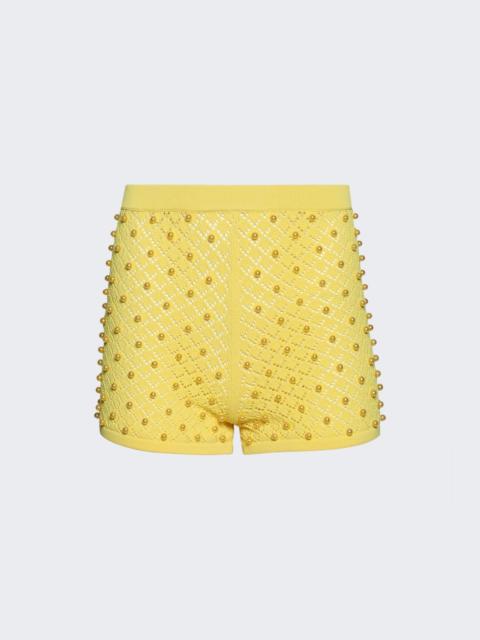 Allover Pearl Detail Knit Shorts Yellow