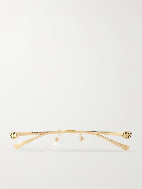 Rimless rectangle-frame gold-tone optical glasses