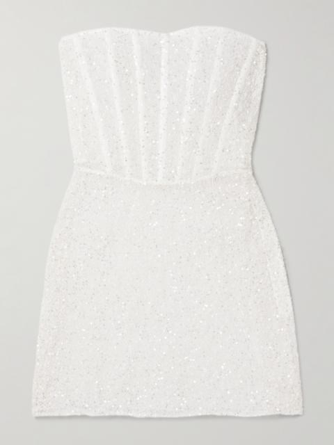 Ange Strapless Embellished Lace Mini Dress
