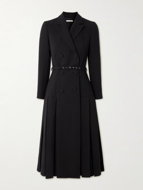 Chaney Belted Pleated Double-breasted Wool-crepe Midi Dress