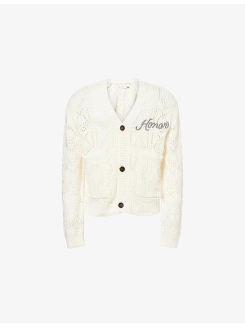 V-Neck Cable-Knit Cotton-Blend Cardigan