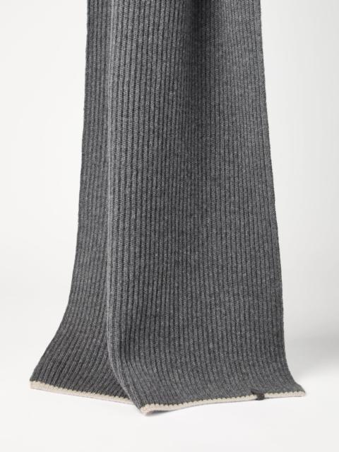 Cashmere English rib knit scarf with monili