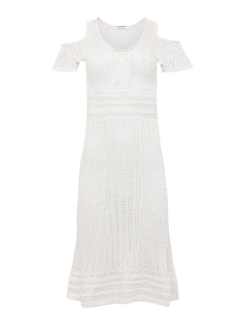 Ruffled Crocheted Midi Dress white