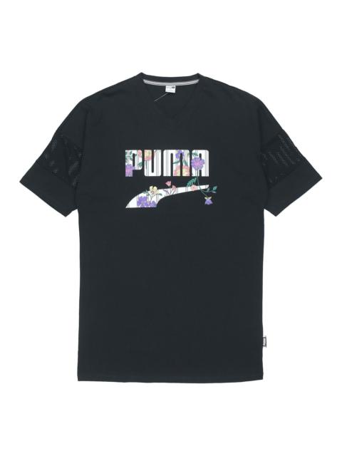 (WMNS) PUMA Casual Sports Alphabet Printing Short Sleeve Black 597473-01