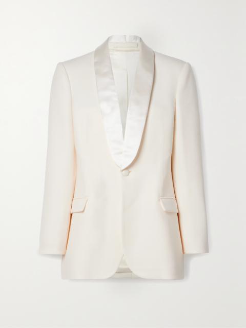 Silk-satin Trimmed Grain De Poudre Wool Blazer