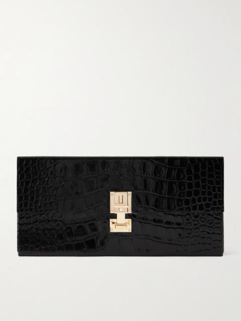 Glossed Croc-effect Leather Clutch