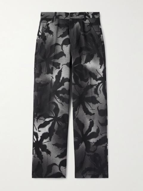 Straight-Leg Floral-Print Cotton Trousers Black