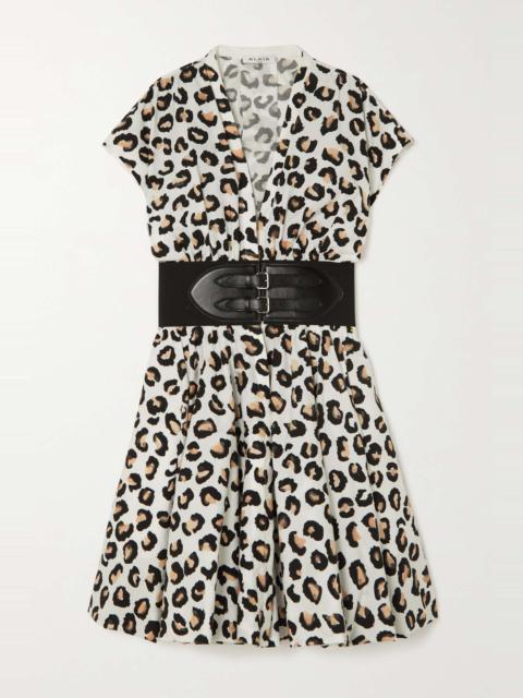 Editions belted leather-trimmed leopard-print cotton-poplin mini dress
