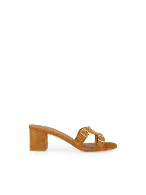 double-buckle suede high heel sandals