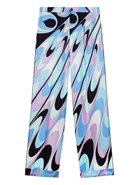 onde-print silk-twill trousers