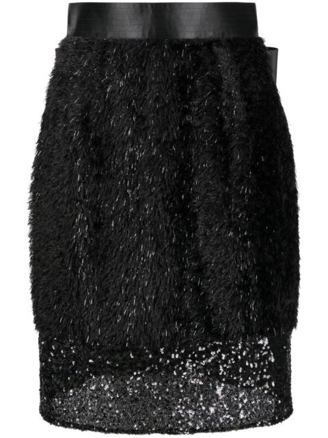 layered faux-fur pencil skirt