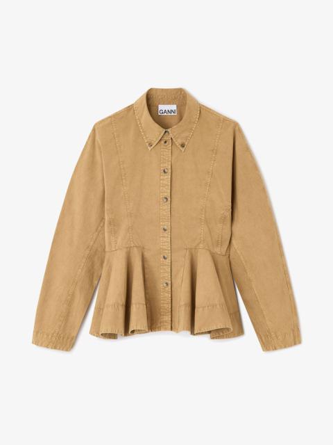 BEIGE WASHED PEPLUM SHIRT