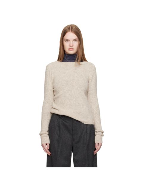 Beige Cashmere Melange Knit Sweater