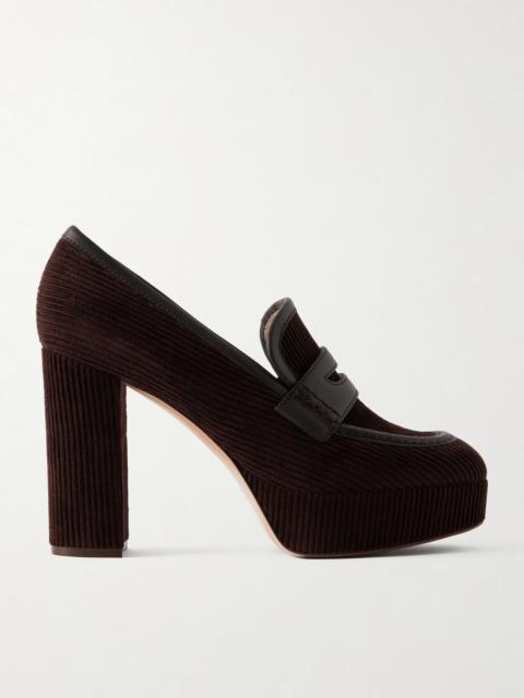 Deauville 70 Leather-trimmed Corduroy Platform Pumps