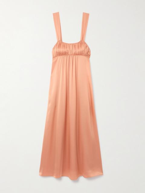Gathered Silk-satin Midi Dress