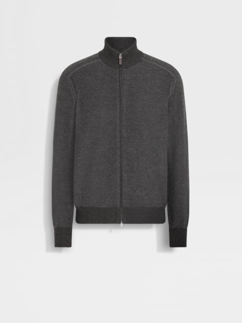 GREY AND DARK BROWN CASHSETA FULL ZIP CARDIGAN