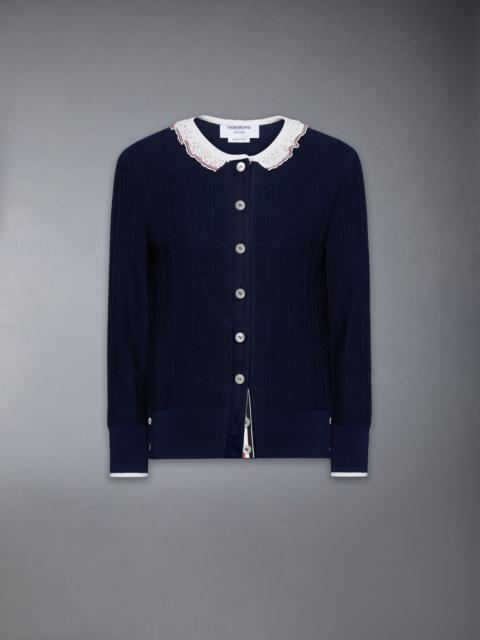 MERINO WOOL BOBBLE STITCH LACE TRIM CARDIGAN