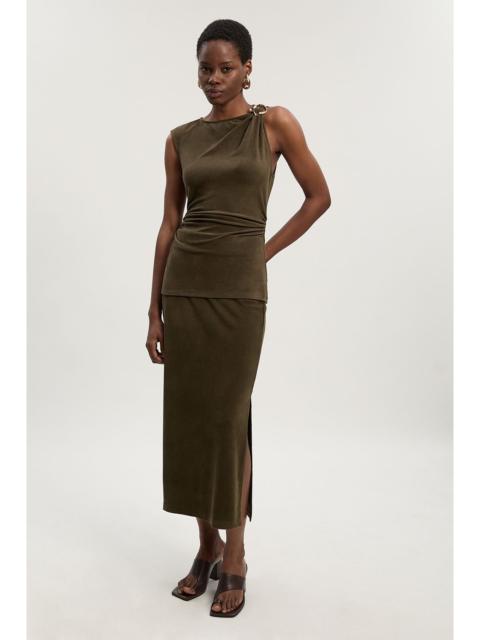 Brushed Textured Jersey Midi Pencil Skirt