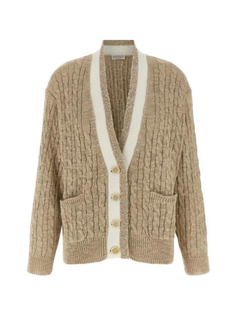 braided V-neck cardigan
