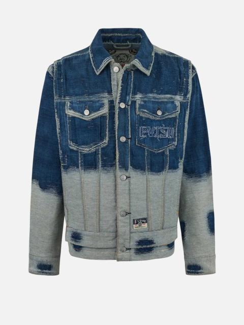 Distressed Logo and Seagull Embroidery Relax Fit Denim Jacket