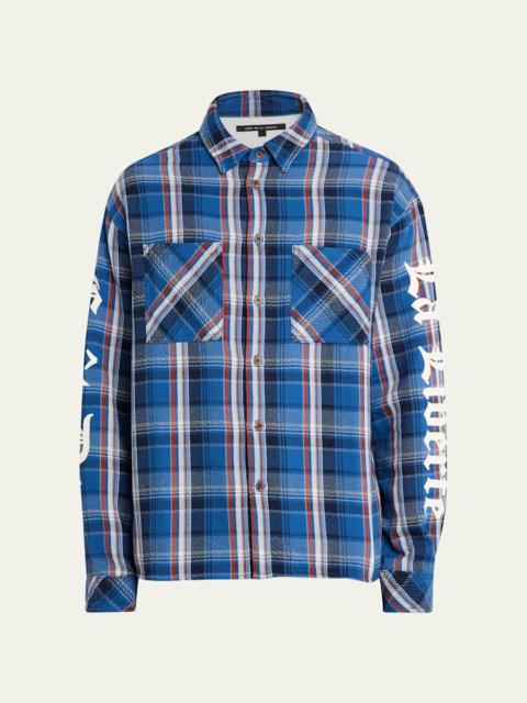 Men's Plaid Flannel Oversized Button-Down Shirt