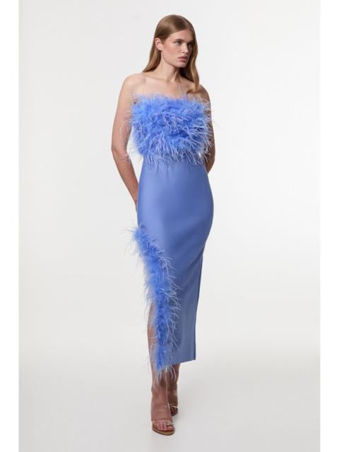 Figure Form Bandage Feather Detail Bandeau Knit Midi Dress
