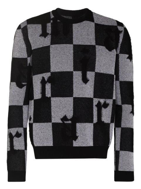 checked two-tone cashmere jumper