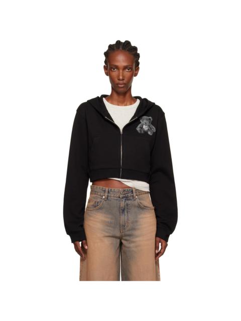 Black Teddy Bear Slim-Fit Zip-Up Hoodie