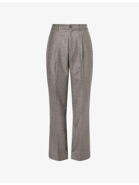 Pleated Wide-Leg Wool Flannel Trousers
