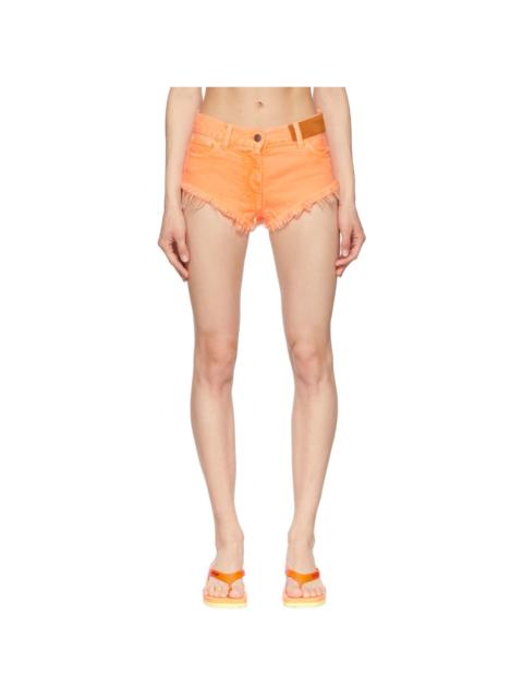 Orange Frayed Denim Shorts