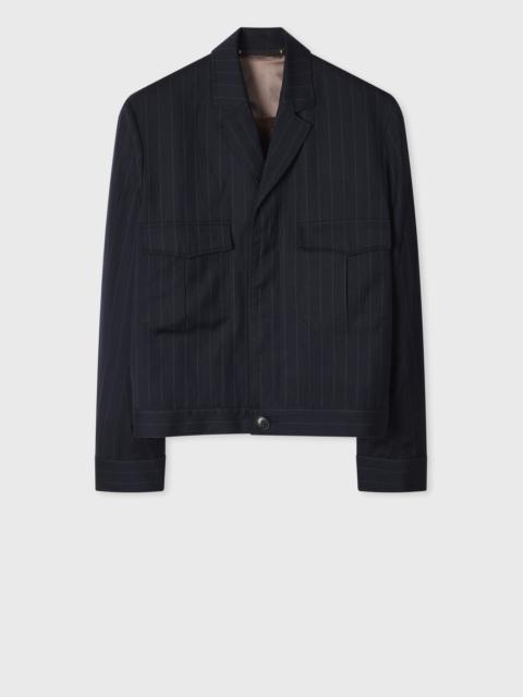 Navy Wool-Linen Pinstripe Jacket