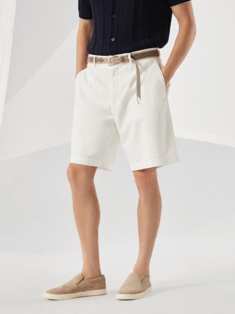 Garment-dyed Bermuda shorts in twisted cotton gabardine