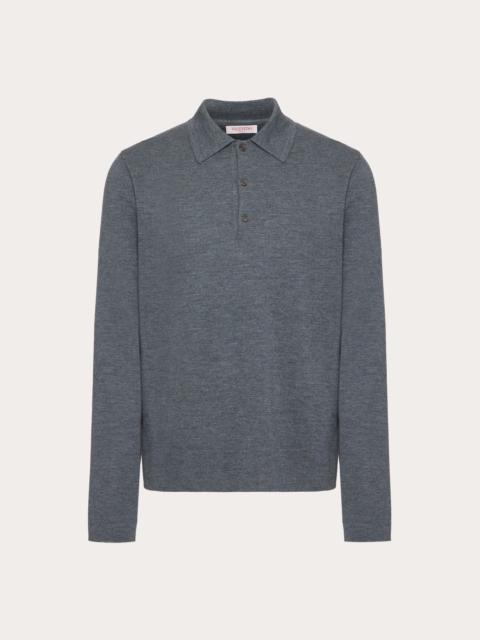 LONG-SLEEVE WOOL POLO SHIRT WITH VLOGO SIGNATURE EMBROIDERY