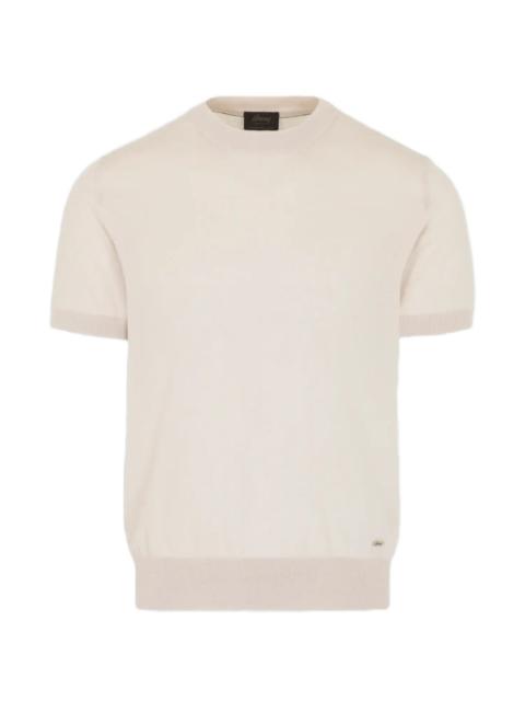fine-knit ribbed-trim T-shirt
