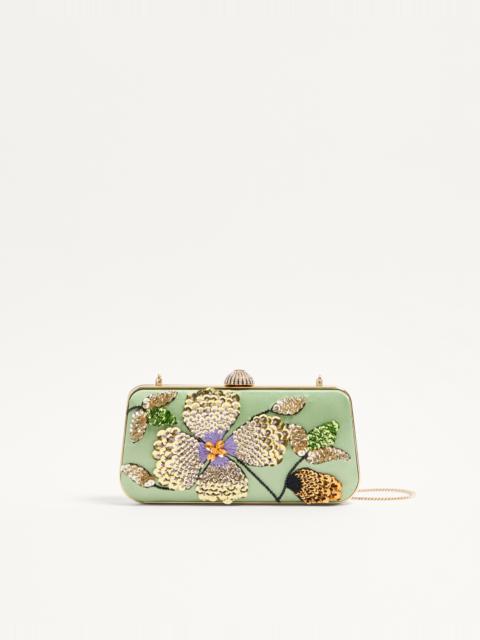 VALENTINO GARAVANI CARRY SECRETS SATIN MINAUDIERE WITH FLORAL EMBROIDERY